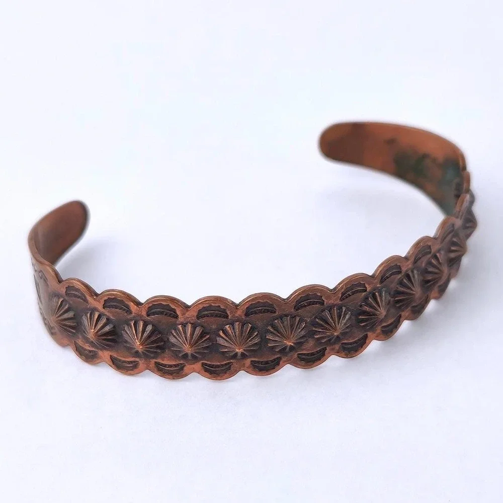 Vintage Copper Bell Copper Cuff Bracelet Southwestern‎ Sunburst Stamped